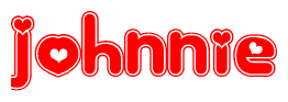 The image is a clipart featuring the word Johnnie written in a stylized font with a heart shape replacing inserted into the center of each letter. The color scheme of the text and hearts is red with a light outline.