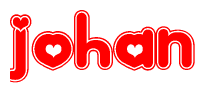 The image is a clipart featuring the word Johan written in a stylized font with a heart shape replacing inserted into the center of each letter. The color scheme of the text and hearts is red with a light outline.