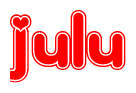 The image is a clipart featuring the word Julu written in a stylized font with a heart shape replacing inserted into the center of each letter. The color scheme of the text and hearts is red with a light outline.