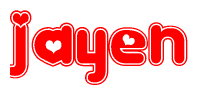 Red and White Jayen Word with Heart Design