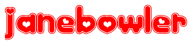 The image displays the word Janebowler written in a stylized red font with hearts inside the letters.