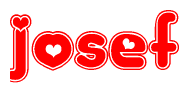 The image is a clipart featuring the word Josef written in a stylized font with a heart shape replacing inserted into the center of each letter. The color scheme of the text and hearts is red with a light outline.