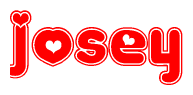 The image is a clipart featuring the word Josey written in a stylized font with a heart shape replacing inserted into the center of each letter. The color scheme of the text and hearts is red with a light outline.