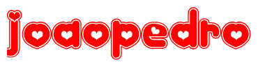 The image is a clipart featuring the word Joaopedro written in a stylized font with a heart shape replacing inserted into the center of each letter. The color scheme of the text and hearts is red with a light outline.