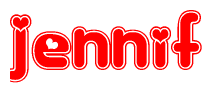 The image displays the word Jennif written in a stylized red font with hearts inside the letters.