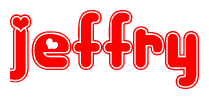 The image displays the word Jeffry written in a stylized red font with hearts inside the letters.