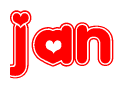 The image displays the word Jan written in a stylized red font with hearts inside the letters.