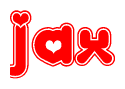 The image is a clipart featuring the word Jax written in a stylized font with a heart shape replacing inserted into the center of each letter. The color scheme of the text and hearts is red with a light outline.