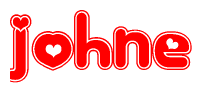 The image is a clipart featuring the word Johne written in a stylized font with a heart shape replacing inserted into the center of each letter. The color scheme of the text and hearts is red with a light outline.