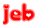 The image displays the word Jeb written in a stylized red font with hearts inside the letters.