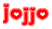 The image is a clipart featuring the word Jojjo written in a stylized font with a heart shape replacing inserted into the center of each letter. The color scheme of the text and hearts is red with a light outline.