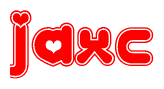 The image displays the word Jaxc written in a stylized red font with hearts inside the letters.