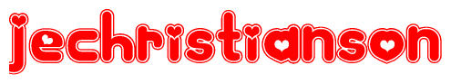 The image is a clipart featuring the word Jechristianson written in a stylized font with a heart shape replacing inserted into the center of each letter. The color scheme of the text and hearts is red with a light outline.