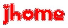 The image is a clipart featuring the word Jhome written in a stylized font with a heart shape replacing inserted into the center of each letter. The color scheme of the text and hearts is red with a light outline.