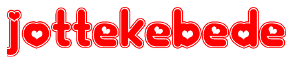 The image is a clipart featuring the word Jottekebede written in a stylized font with a heart shape replacing inserted into the center of each letter. The color scheme of the text and hearts is red with a light outline.