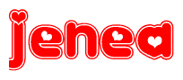 The image displays the word Jenea written in a stylized red font with hearts inside the letters.