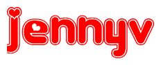 The image displays the word Jennyv written in a stylized red font with hearts inside the letters.