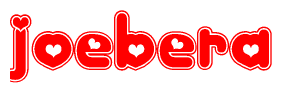 The image is a clipart featuring the word Joebera written in a stylized font with a heart shape replacing inserted into the center of each letter. The color scheme of the text and hearts is red with a light outline.