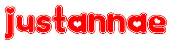 The image is a clipart featuring the word Justannae written in a stylized font with a heart shape replacing inserted into the center of each letter. The color scheme of the text and hearts is red with a light outline.