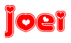 The image is a clipart featuring the word Joei written in a stylized font with a heart shape replacing inserted into the center of each letter. The color scheme of the text and hearts is red with a light outline.