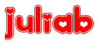 The image is a clipart featuring the word Juliab written in a stylized font with a heart shape replacing inserted into the center of each letter. The color scheme of the text and hearts is red with a light outline.