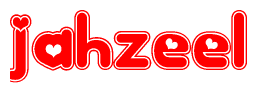 The image displays the word Jahzeel written in a stylized red font with hearts inside the letters.