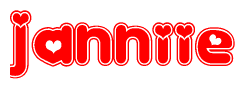 The image is a clipart featuring the word Janniie written in a stylized font with a heart shape replacing inserted into the center of each letter. The color scheme of the text and hearts is red with a light outline.