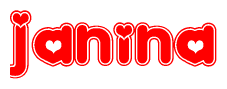 The image displays the word Janina written in a stylized red font with hearts inside the letters.