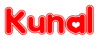 The image displays the word Kunal written in a stylized red font with hearts inside the letters.