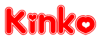 The image displays the word Kinko written in a stylized red font with hearts inside the letters.