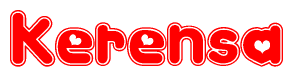 The image is a clipart featuring the word Kerensa written in a stylized font with a heart shape replacing inserted into the center of each letter. The color scheme of the text and hearts is red with a light outline.