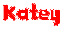 The image is a clipart featuring the word Katey written in a stylized font with a heart shape replacing inserted into the center of each letter. The color scheme of the text and hearts is red with a light outline.