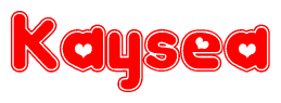 The image is a clipart featuring the word Kaysea written in a stylized font with a heart shape replacing inserted into the center of each letter. The color scheme of the text and hearts is red with a light outline.