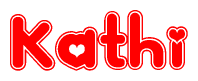 The image is a clipart featuring the word Kathi written in a stylized font with a heart shape replacing inserted into the center of each letter. The color scheme of the text and hearts is red with a light outline.
