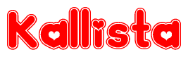 The image is a clipart featuring the word Kallista written in a stylized font with a heart shape replacing inserted into the center of each letter. The color scheme of the text and hearts is red with a light outline.