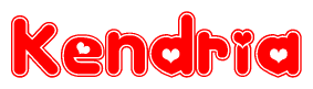 The image is a clipart featuring the word Kendria written in a stylized font with a heart shape replacing inserted into the center of each letter. The color scheme of the text and hearts is red with a light outline.