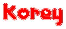 The image displays the word Korey written in a stylized red font with hearts inside the letters.