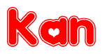 The image displays the word Kan written in a stylized red font with hearts inside the letters.