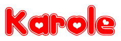 The image displays the word Karole written in a stylized red font with hearts inside the letters.