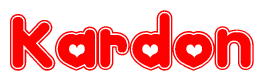 The image is a clipart featuring the word Kardon written in a stylized font with a heart shape replacing inserted into the center of each letter. The color scheme of the text and hearts is red with a light outline.