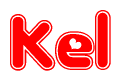 The image is a clipart featuring the word Kel written in a stylized font with a heart shape replacing inserted into the center of each letter. The color scheme of the text and hearts is red with a light outline.