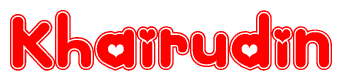 The image displays the word Khairudin written in a stylized red font with hearts inside the letters.