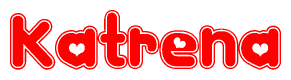 The image is a clipart featuring the word Katrena written in a stylized font with a heart shape replacing inserted into the center of each letter. The color scheme of the text and hearts is red with a light outline.