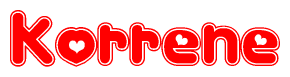 The image displays the word Korrene written in a stylized red font with hearts inside the letters.