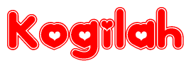The image is a clipart featuring the word Kogilah written in a stylized font with a heart shape replacing inserted into the center of each letter. The color scheme of the text and hearts is red with a light outline.