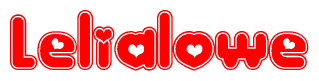 The image is a clipart featuring the word Lelialowe written in a stylized font with a heart shape replacing inserted into the center of each letter. The color scheme of the text and hearts is red with a light outline.