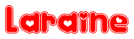 The image is a clipart featuring the word Laraine written in a stylized font with a heart shape replacing inserted into the center of each letter. The color scheme of the text and hearts is red with a light outline.