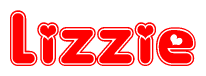 The image displays the word Lizzie written in a stylized red font with hearts inside the letters.
