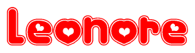 The image is a clipart featuring the word Leonore written in a stylized font with a heart shape replacing inserted into the center of each letter. The color scheme of the text and hearts is red with a light outline.