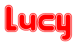 The image is a clipart featuring the word Lucy written in a stylized font with a heart shape replacing inserted into the center of each letter. The color scheme of the text and hearts is red with a light outline.